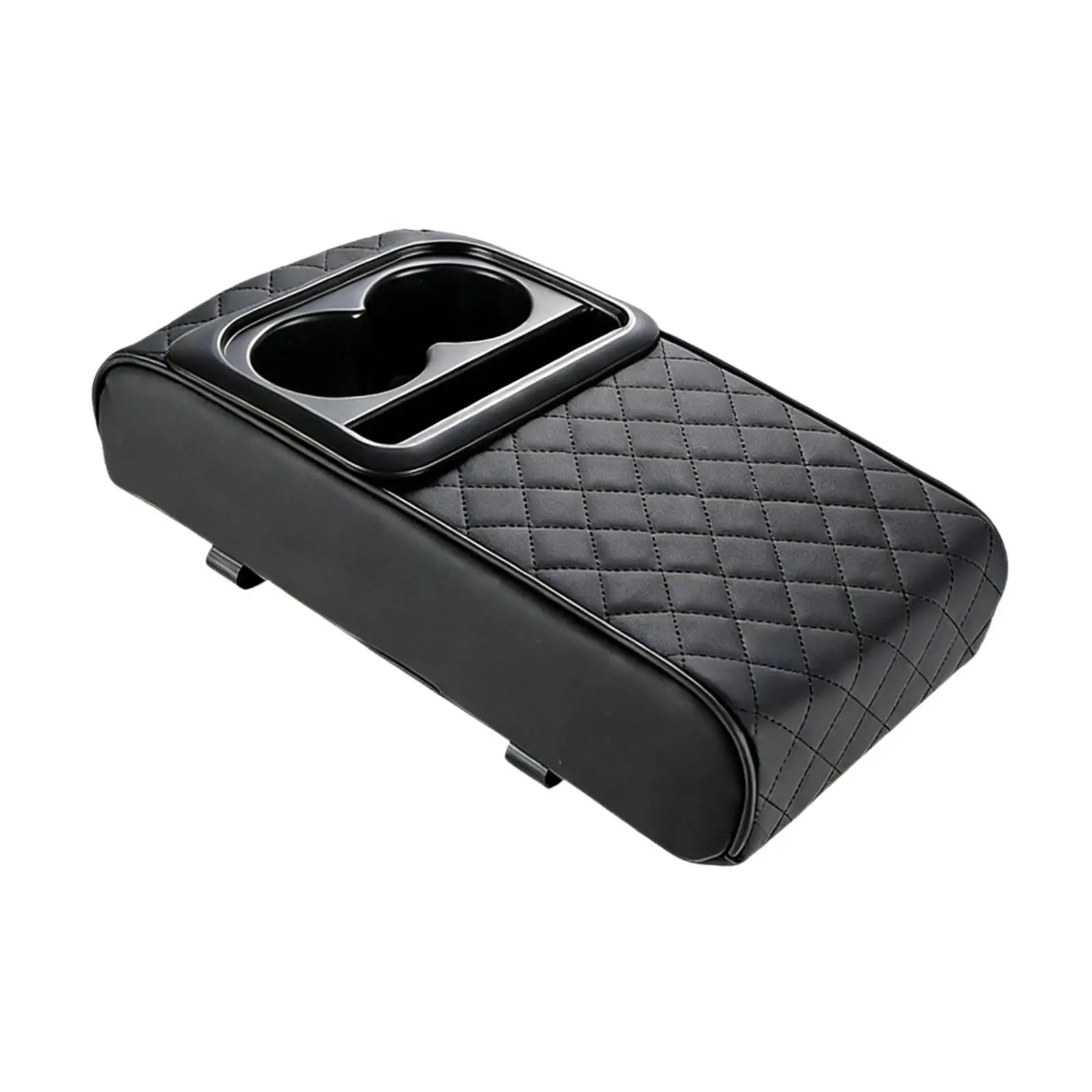 Universal Car Armrest Cushion Black Leather Console Storage Box Protector with Cup Holder for SUV Sedan