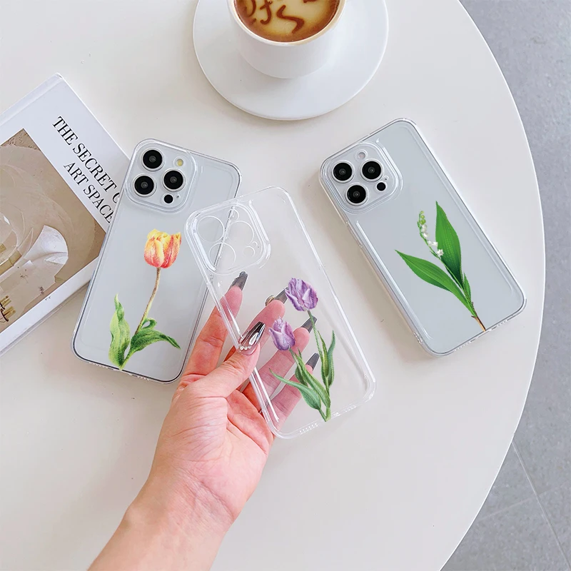 

Water colored tulips Phone Case For IPhone 17 Pro Max 16 17 15 Pro 14 13 Plus 12Mini 11 16E 17Air Cases Transparent Soft Covers