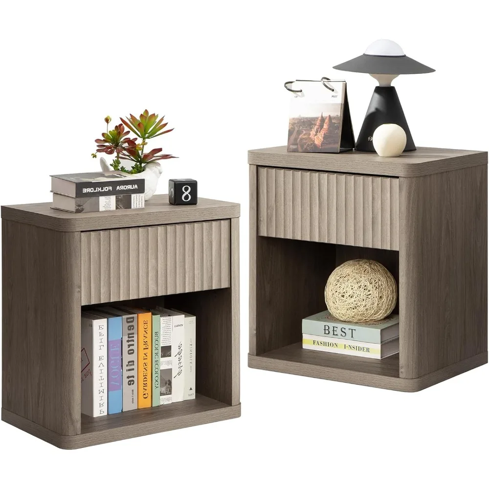 Wooden bedside table 2-piece set with drawer storage, 15.4 