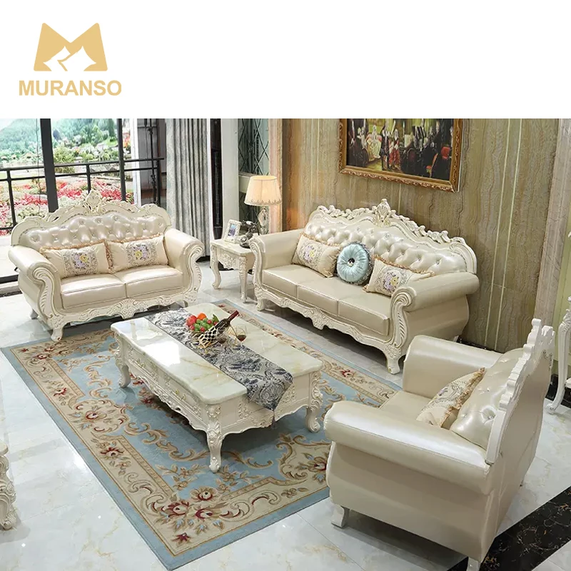 

Elegant Splendid Living Room Furniture Gold Leather Luxury Family Living Room Sofa Set for Villa