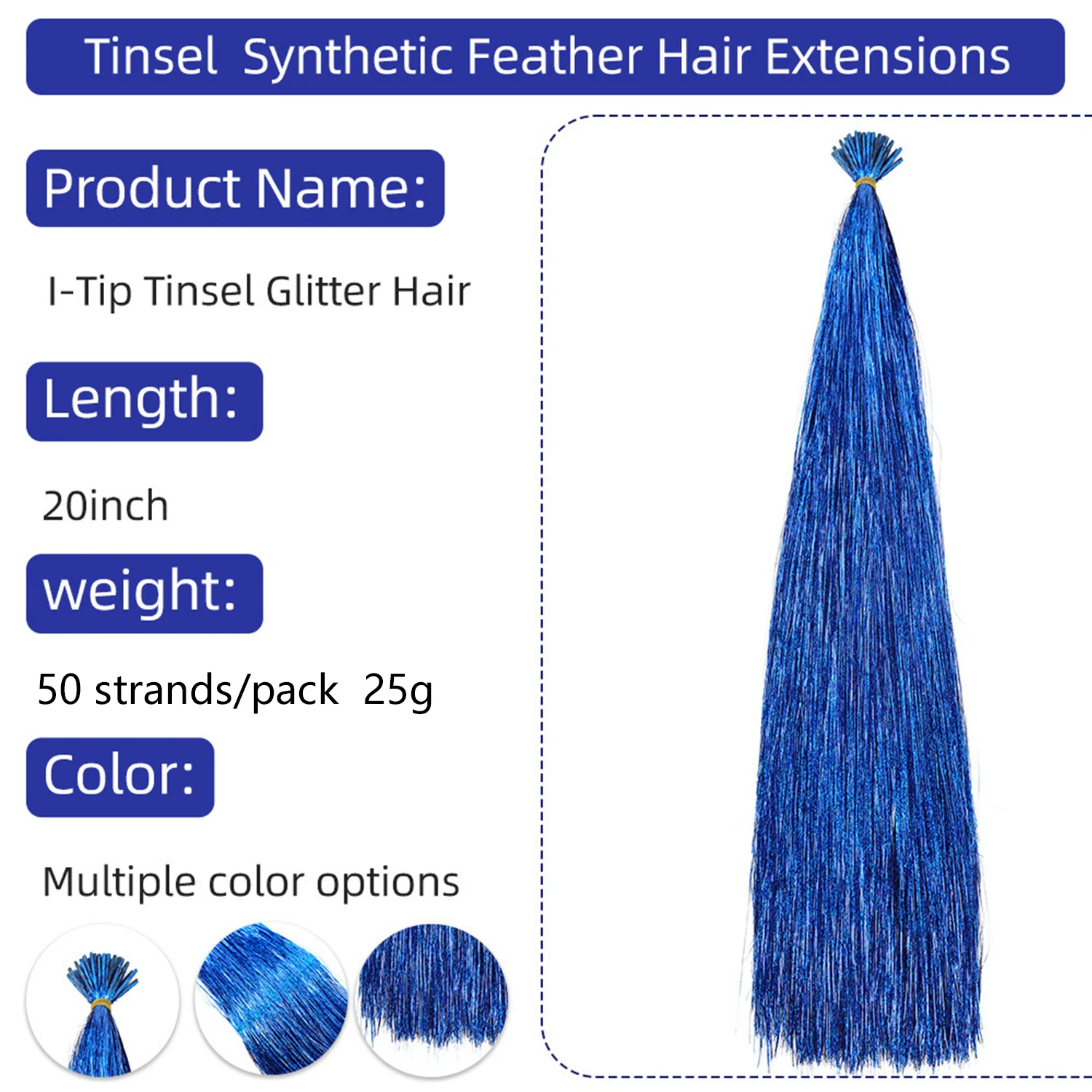 50pcs Synthetic I Tip Tinsel Hair Extensions Glitter Tinsel Hair Fairy Hairpieces Party Dazzle Hair Accessories For Women Girls image 2