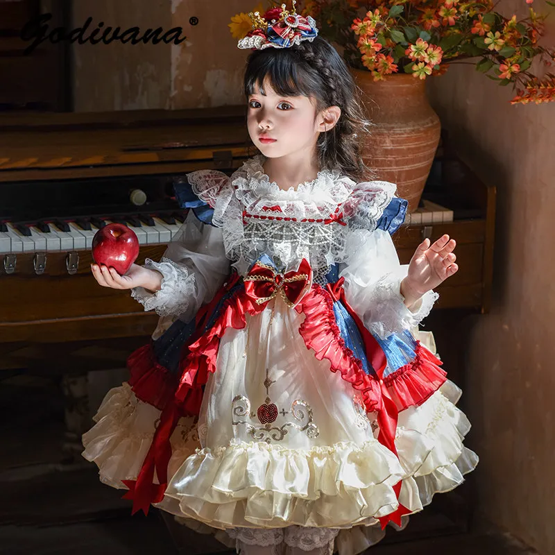 Original Sweet Baby Girls 2026 Spring and Autumn Lolita Princess Dress Kids Heavy Luxury Tulle Puffy Birthday Party Ball Gown