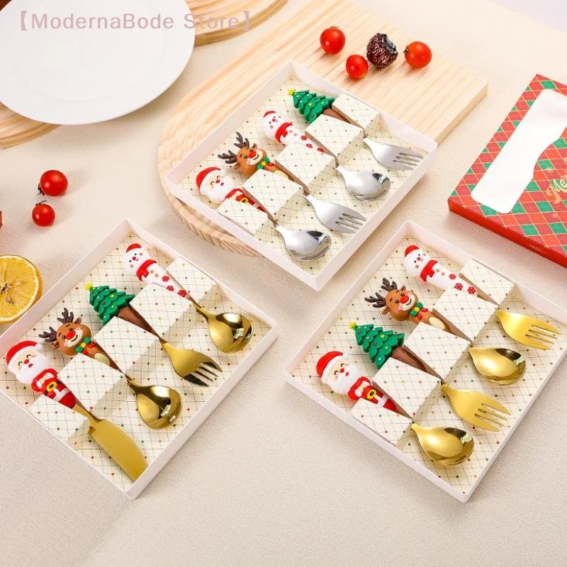 

【M】4pcs Christmas Fork And Spoon Set Cutlery Stainless Steel Creative Tableware Coffee Tea Dessert Forks And Spoons Gift Set