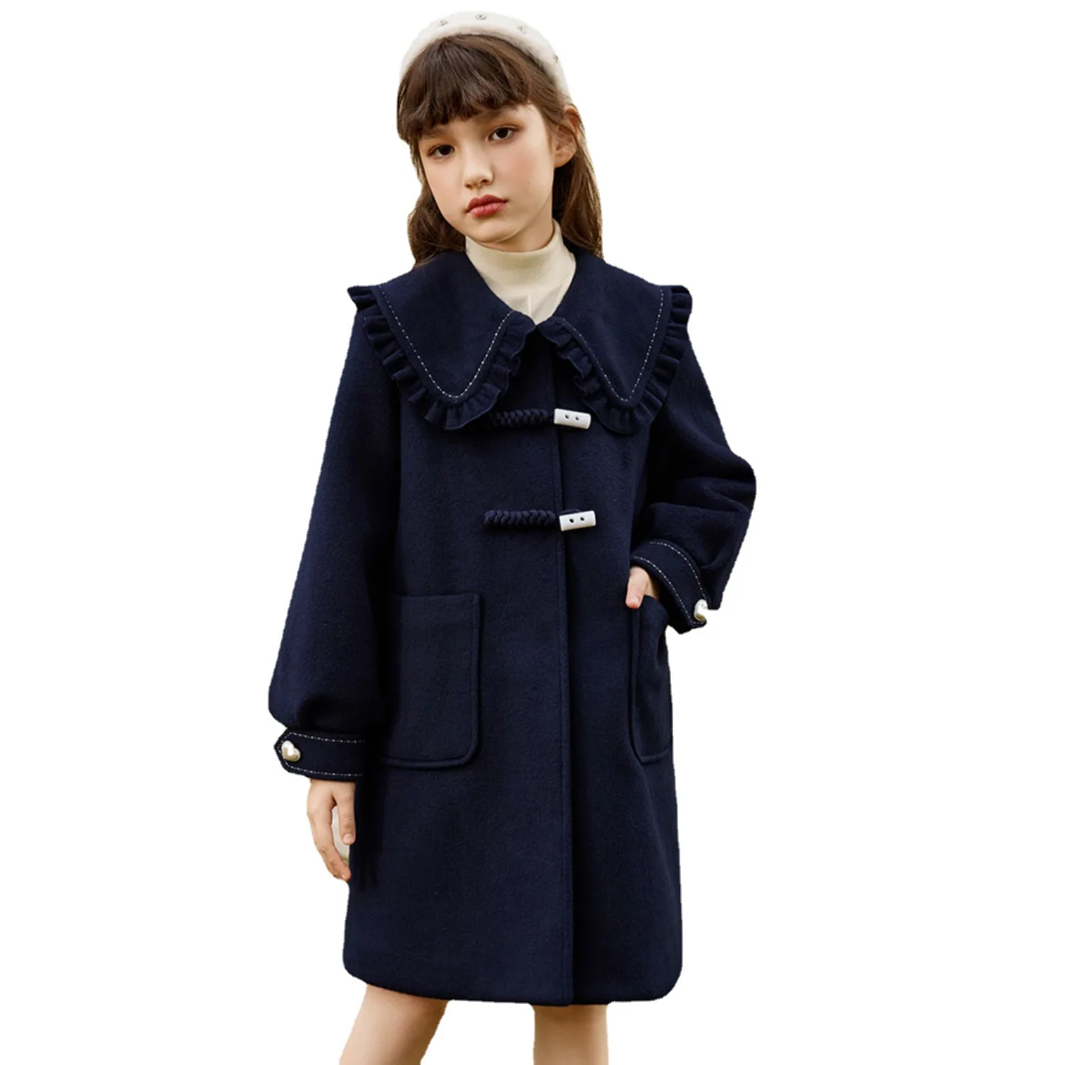 Girls Woolen Coat Jacket Windbreak 2023 New Warm Thicken Winter Cotton Overcoat Plus Size Children\'s Clothing