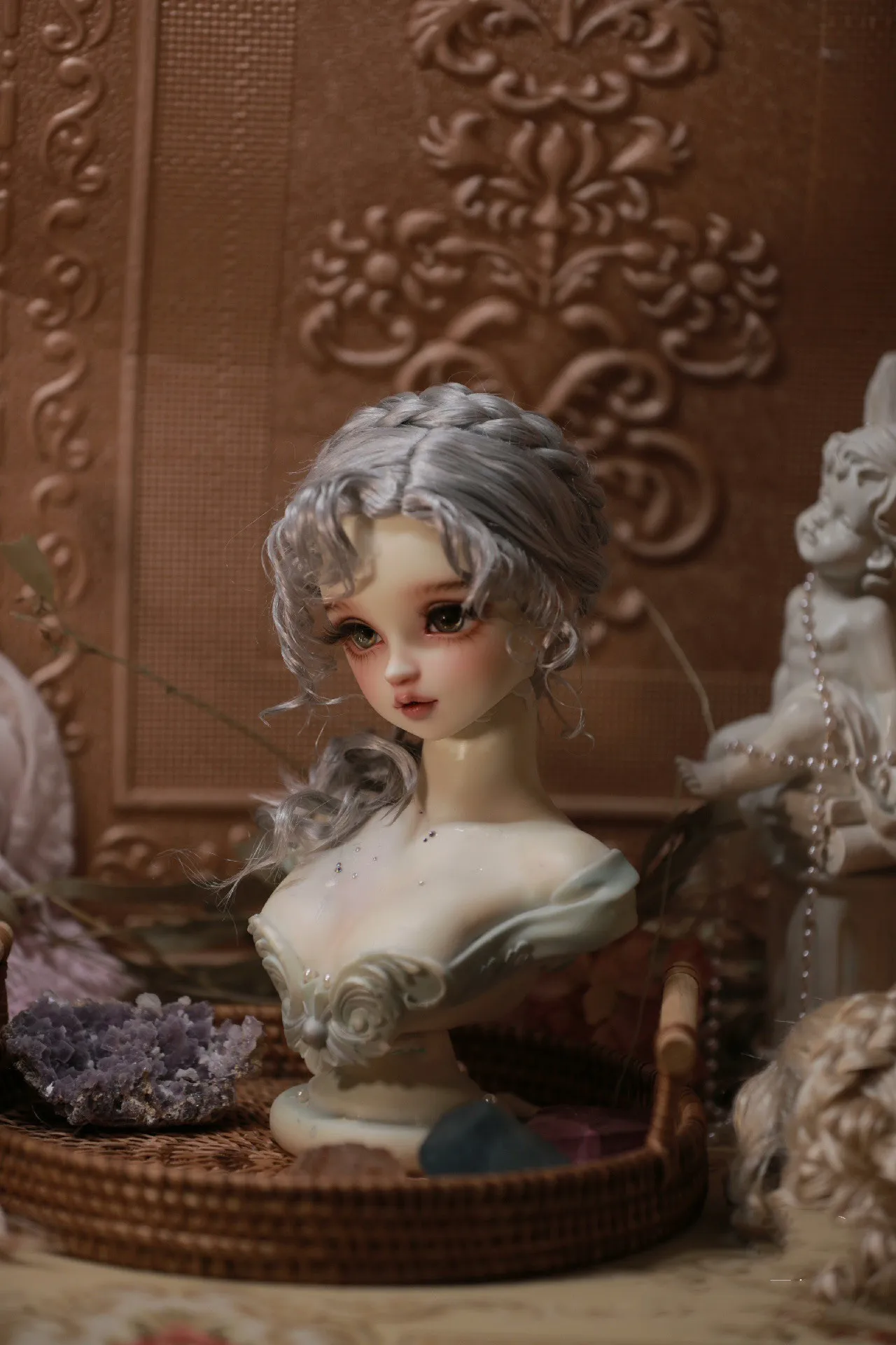 Western Style Silver-Grey Wig Fit 20-24CM Doll Head Size, Gold Color 1/3 BJD Doll Imitation Mohair Styling Hair Free Shipping