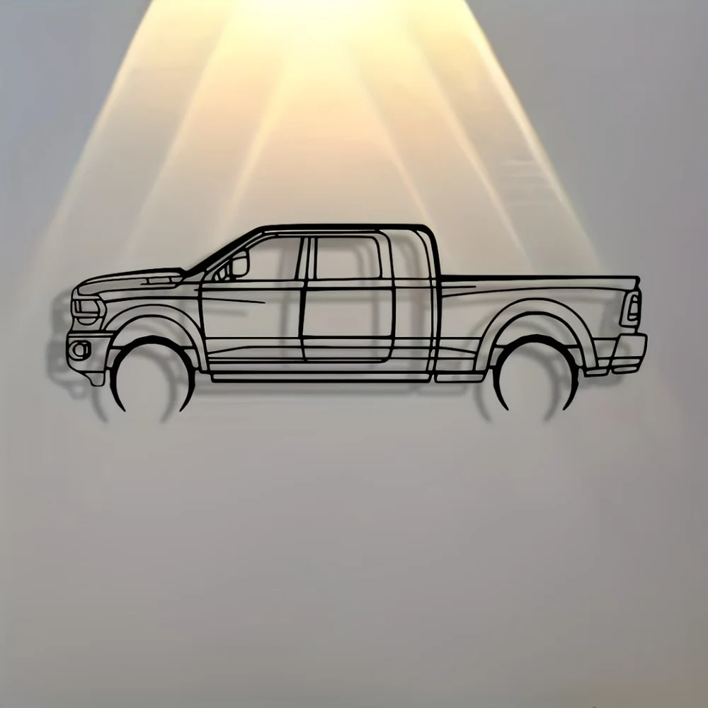 2D Flat 1pc Pickup Truck Metal Wall Art, Vintage Car Wall Decor for Garage Man Cave
