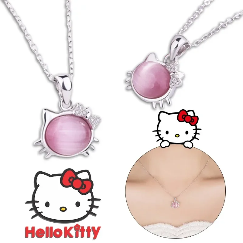 

Sanrio Hello Kitty Necklace Clavicle Chain Pink Glass Fashion Cartoon Cute Kitty Cat Jewelry Necklaces for Women Girls Gifts