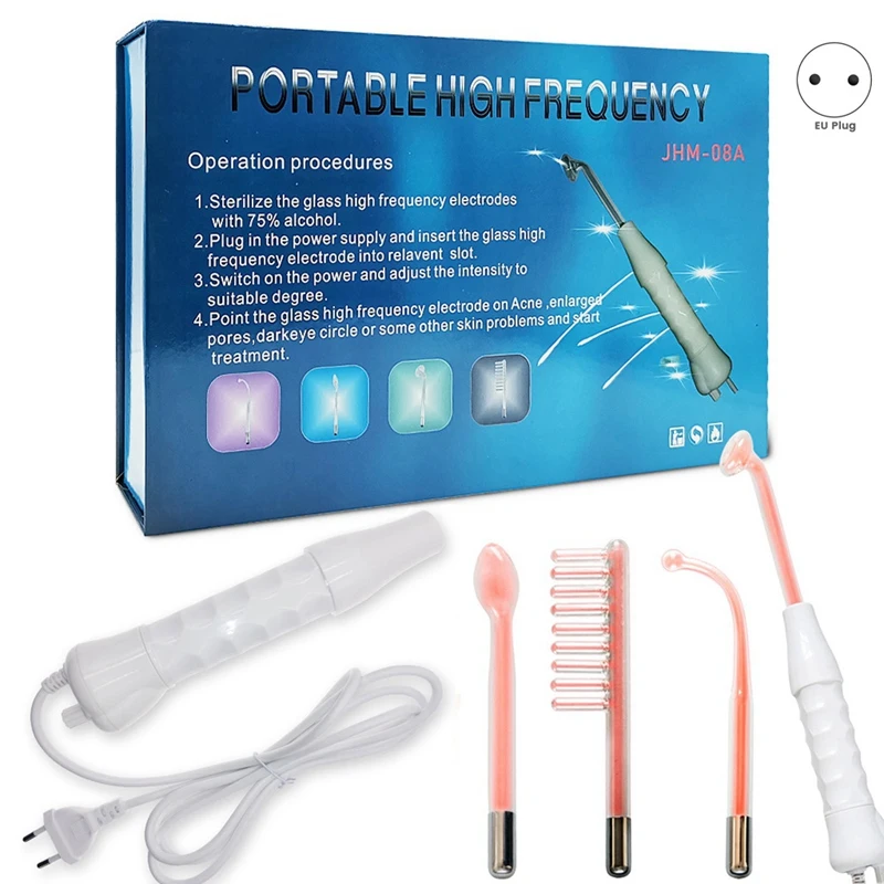 4 في 1 جهاز تجميل محمول عالي التردد للعلاج الكهربائي مزيل البقع العناية ببشرة الوجه كما هو موضح سبا ديرما 4 البنفسجي الاتحاد الأوروبي التوصيل