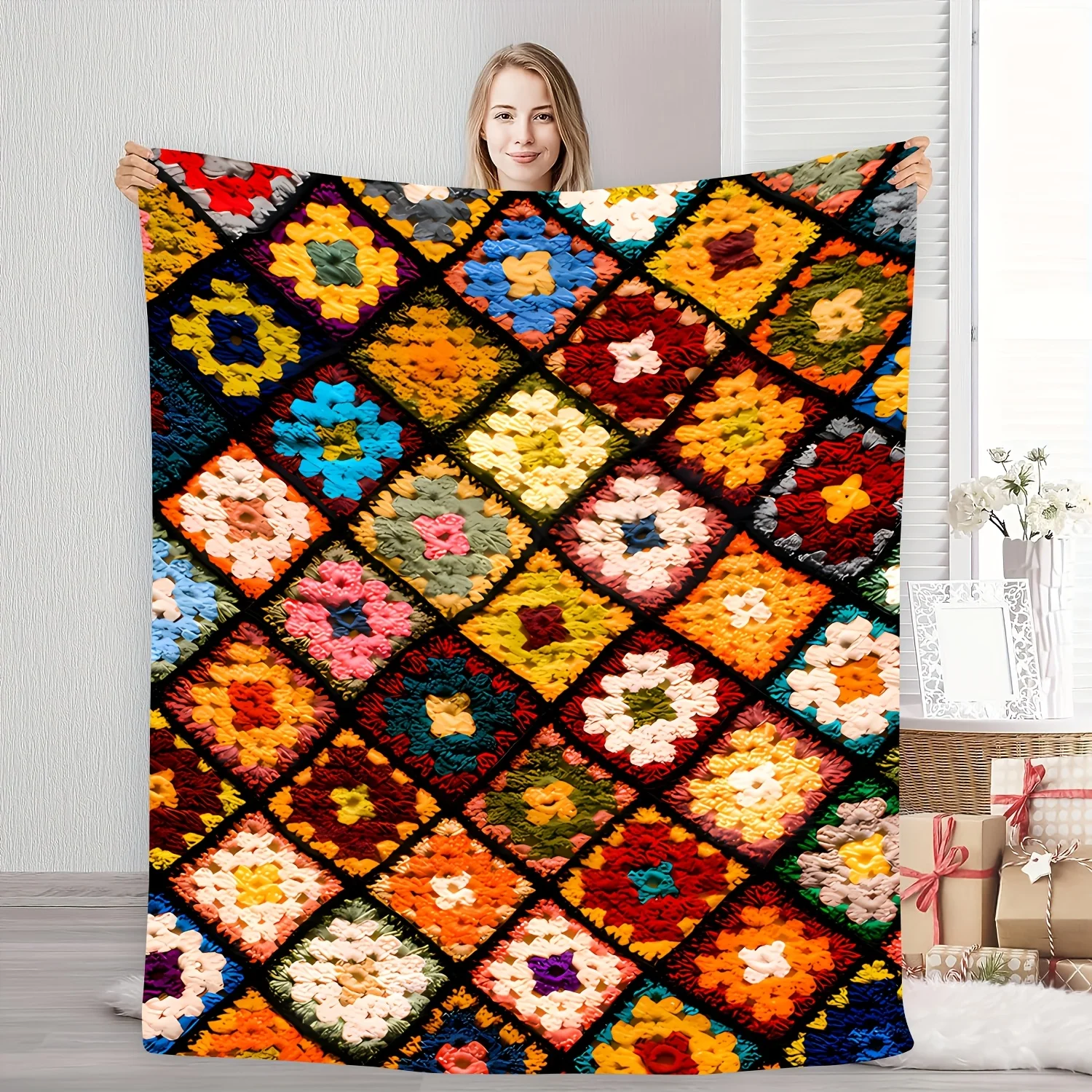 Vintage Floral Patchwork Style Design Flannel Print Blanket Throw Soft Warm Comfortable