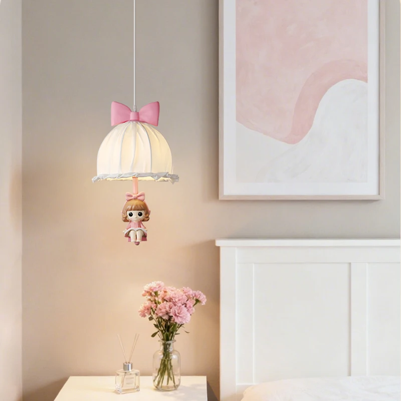 Warm Children's Room Pendant Lamps Princess Room Fabric Pendant Light for Kids Baby Girl Bedroom Bedside Night Lights Eye Care
