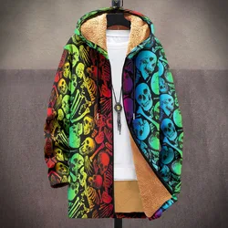 Men Cardigans Coats Japan Style Abstract Pattern Art Graphics Printed Plush Thick Winter Jackets Streetwear Unisex Clothing