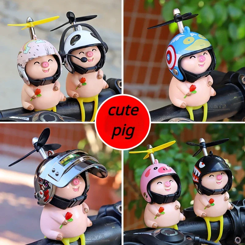 Little Pink Pig with Rose Helmet Propeller Bike Ornaments Electric Bike Motorcycle MTB Bicycle Decorations with Bandage