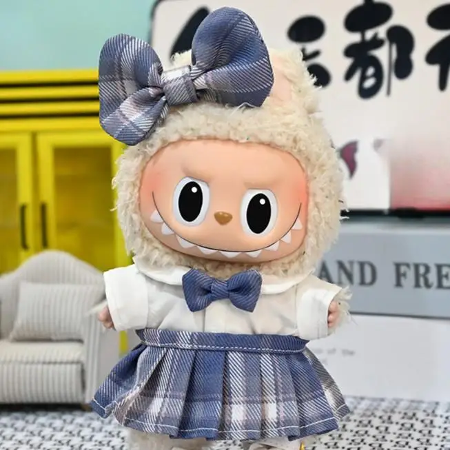

Labubu 1st-3rd Gen 15-17cm Doll Academy-Inspired JK Outfit Set Bow-Decorated Top Plaid Pleated Skirt Uniform Details