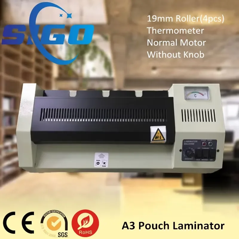 320S CE Certification A3 Office Pouch Laminator(19mm Roller+Thermometer+Normal Motor Without Knob)