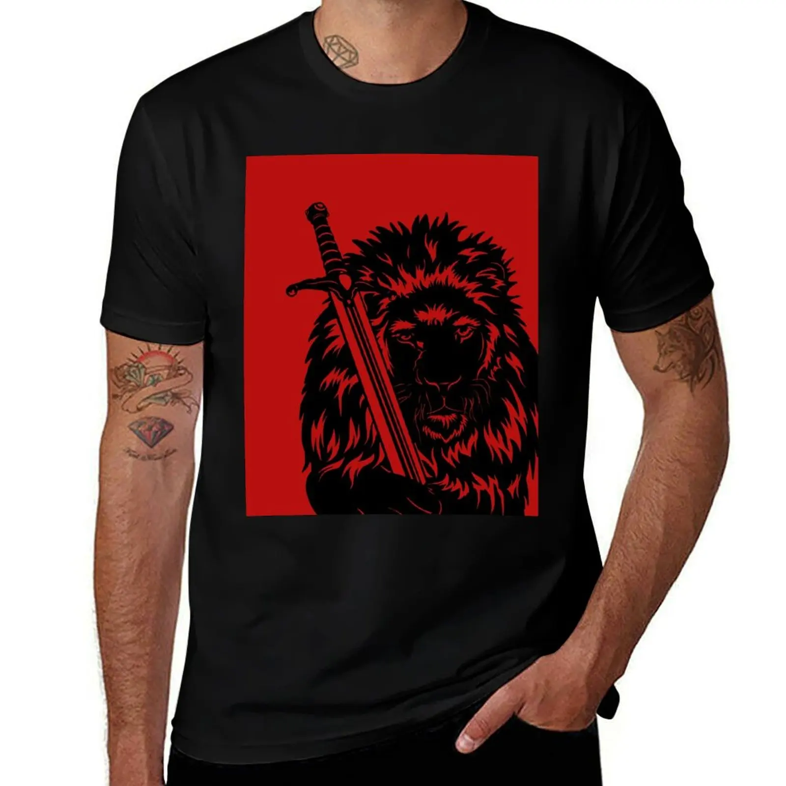 Lion with sword T-Shirt Large Size Loose Casual Tee