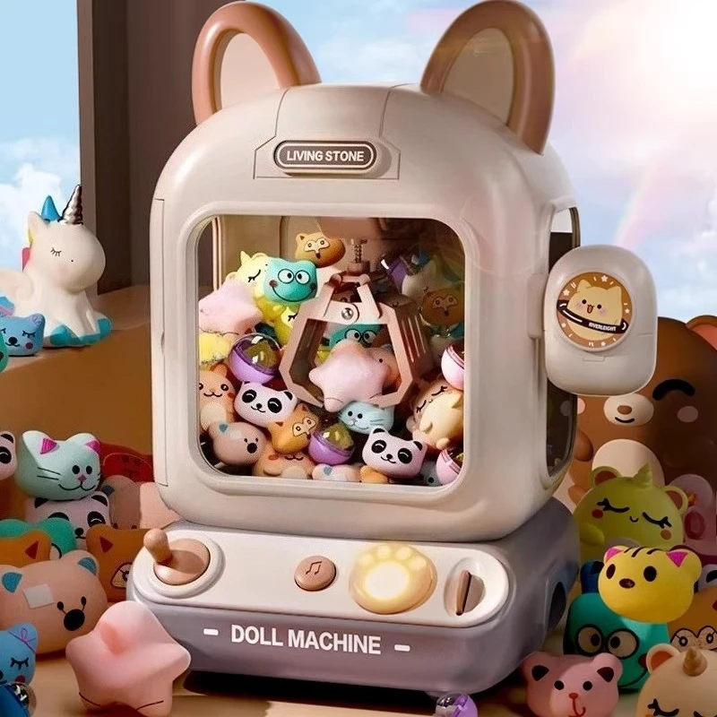 DIY Doll Machine Kids Coin Operated Play Game Mini Claw Catch Toy Crane Machines Music Doll Children Xmas Gifts Toys Boy Girls