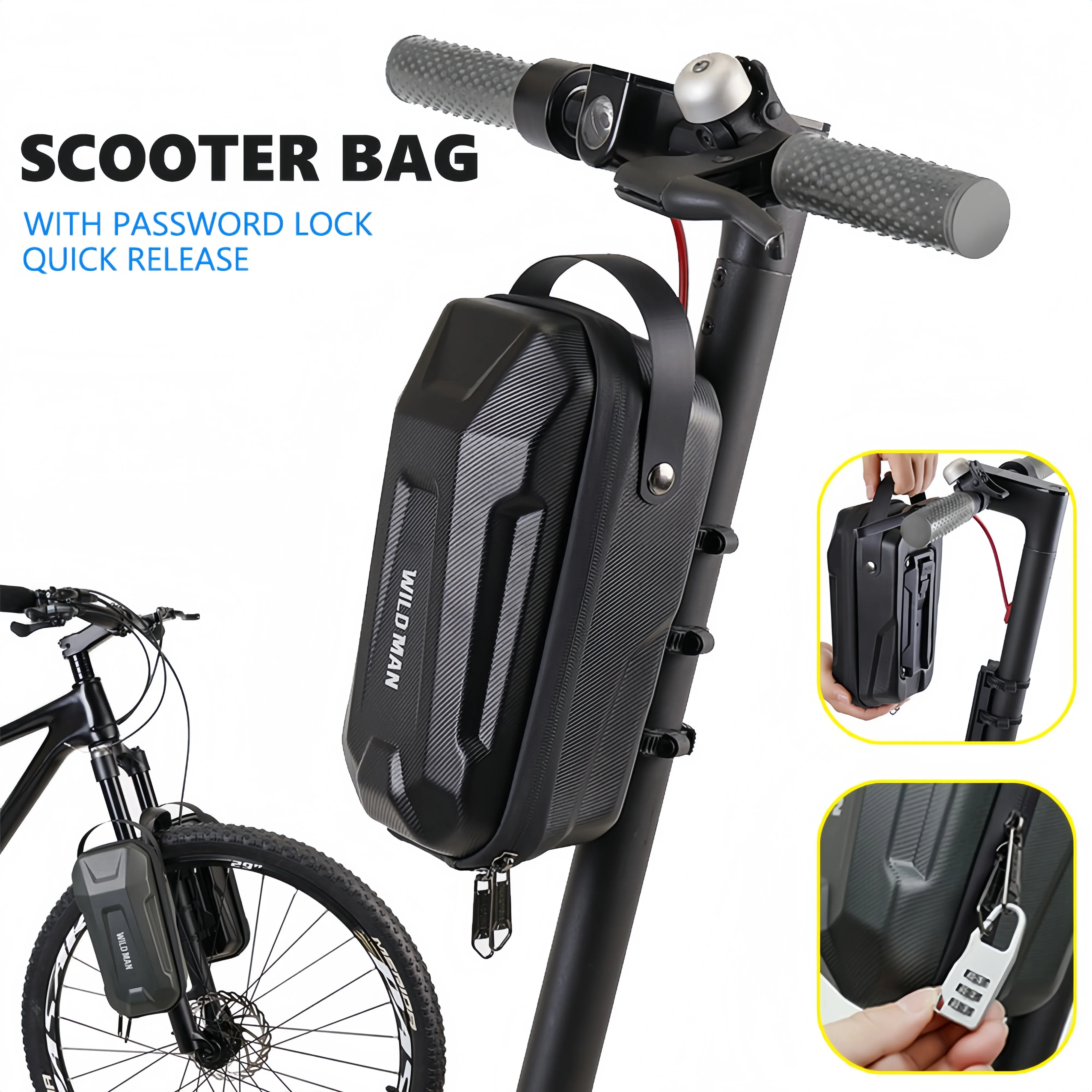 

EVA Hard Shell Bike Bag Quick-Detach Rainproof Handlebar Bag For Scooters and E-Bikes Anti-Theft Lock And Reflective Design