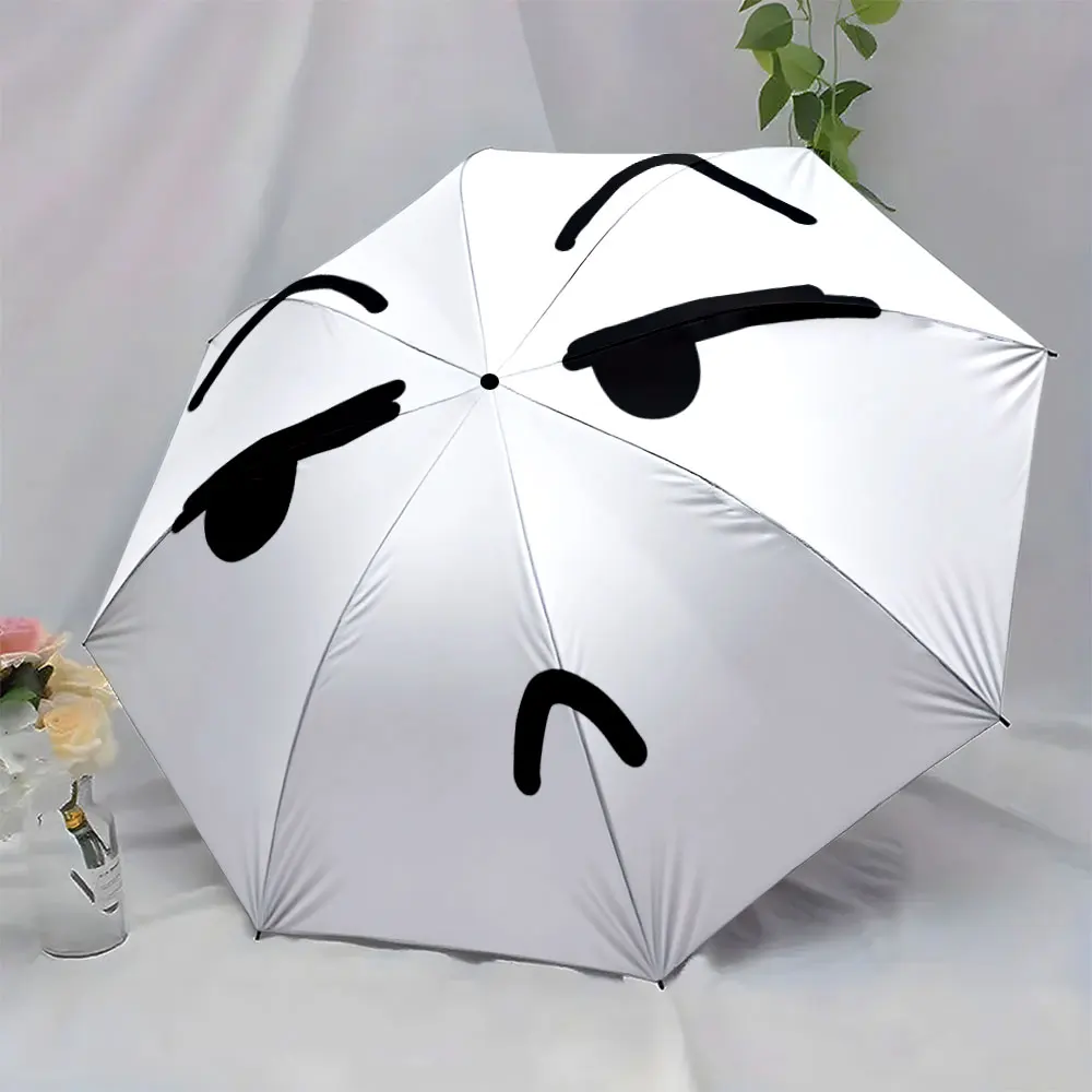 1PC Quirky Face Design Adds Humor to White Umbrella Print 8 Iron Ribs Folding Umbrella Auto-Open Fashion Sunshade