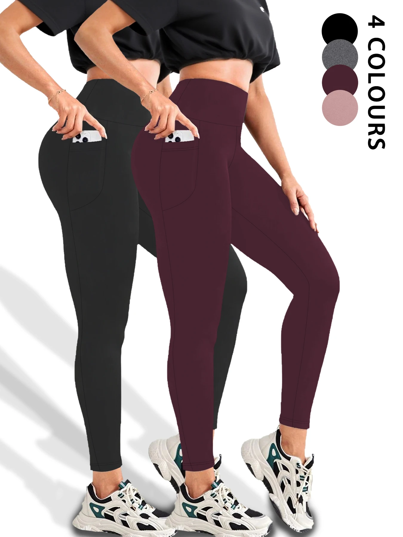 عبوتان من السراويل الضيقة النسائية عالية الخصر مع جيوب - تحكم فائق النعومة في البطن لتمارين اليوجا والأنشطة المنزلية اليومية #1