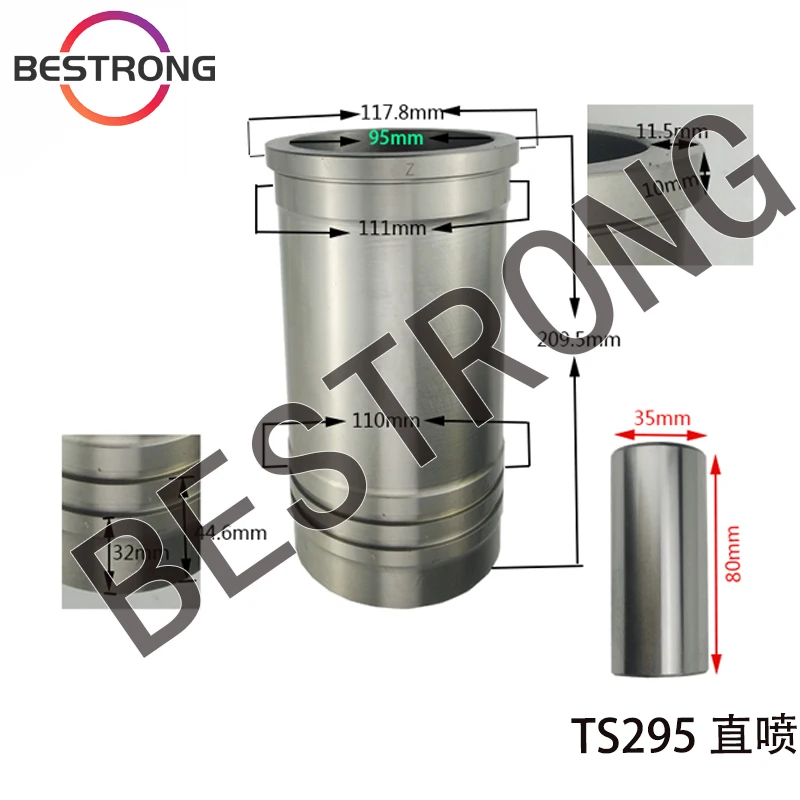 Overhaul Piston and Cylinder Liner Kit  For TAISHAN 295T 295 Direct Injection Diesel Engine Tractor Spare Parts