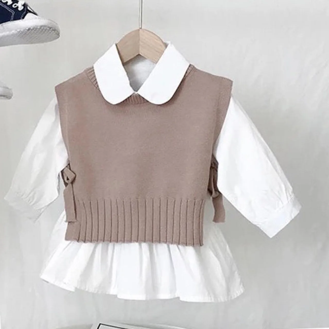 2023 Spring Autumn Baby Girls Sweet Candy Color  Knitting Sweater Vest  Shirts Clothing Sets Children Korean Blouse Vest Outfits