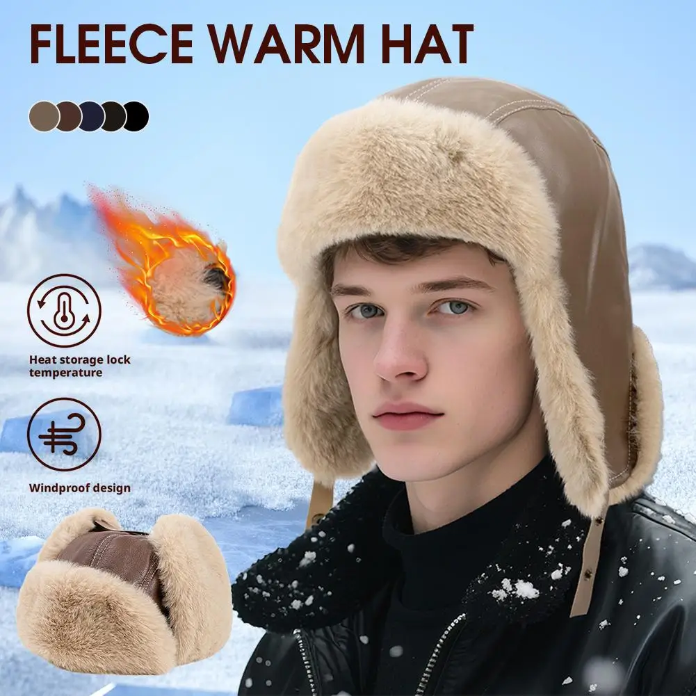 Vintage Leather Pilot Hat Fur Ear Flaps Trooper Trapper Pilot Cap for Men Women Available in Multiple Colors