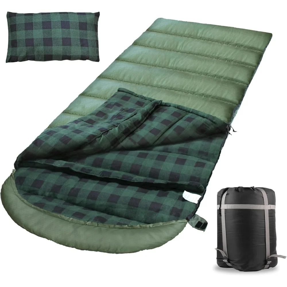 

Flannel Sleeping Bag 0 Degree Cold Weather XXL Sleeping Bag 4 Season Big and Tall with Pillow. Soft and Comfortable, Spacious.