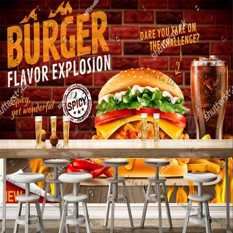 Custom American Burger Cola Photo Wallpaper Fast Food Restaurant Industrial Decor Murals Snack Bar Decor Murals Wall Paper 3D