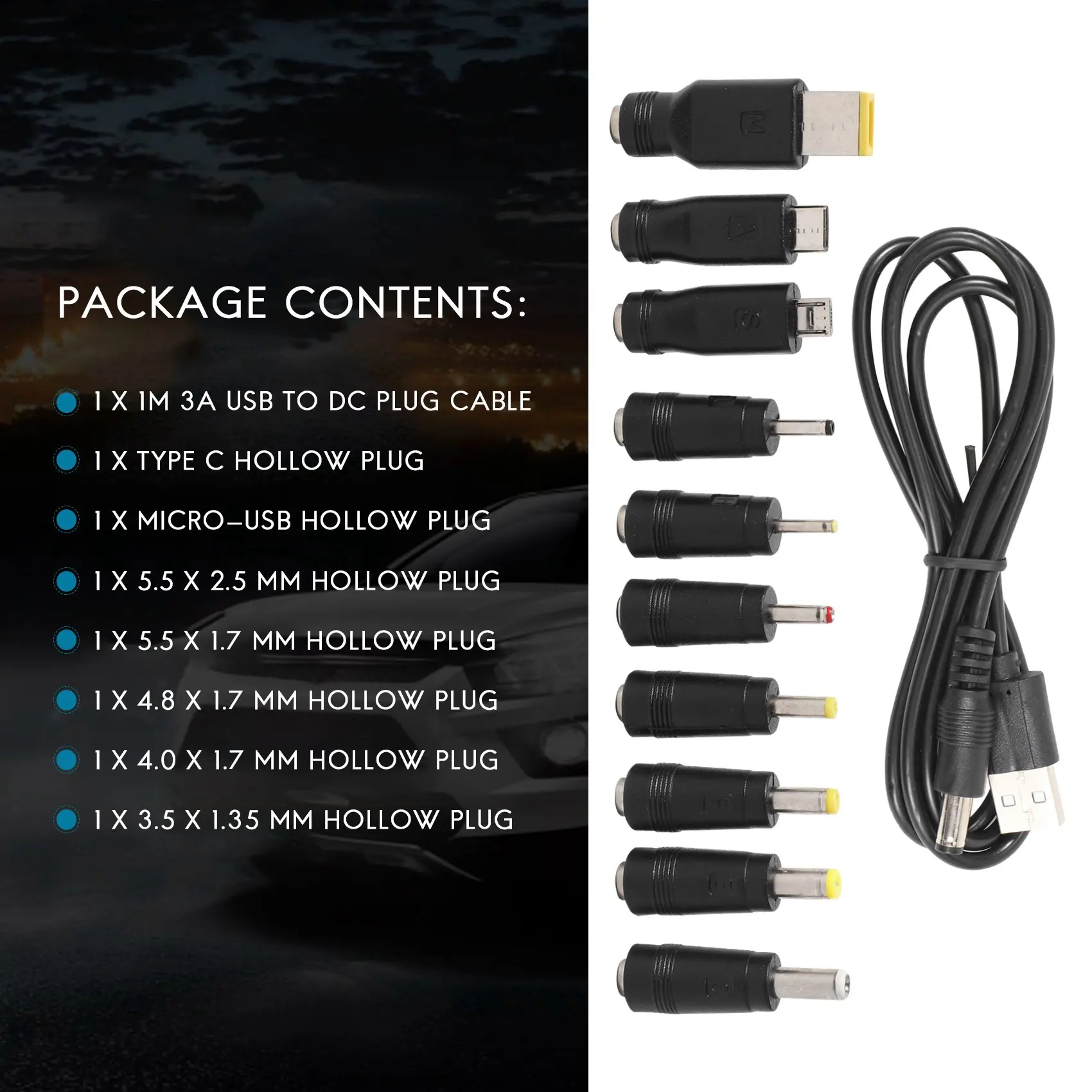 Prise multifonctionnelle DC interchangeable, alimentation CC, USB vers 5,5x2,1