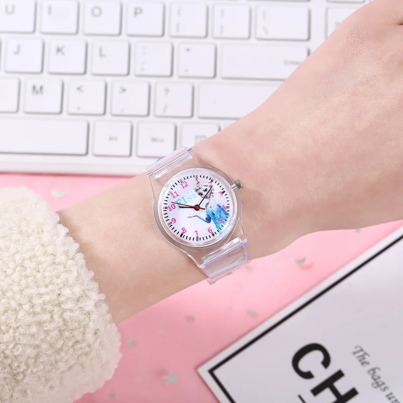 Disney Princess Elsa Children Watches for Girls Transparent strap Kids Quartz Clock Reloj Infantil Wristwatches Dropshipping 