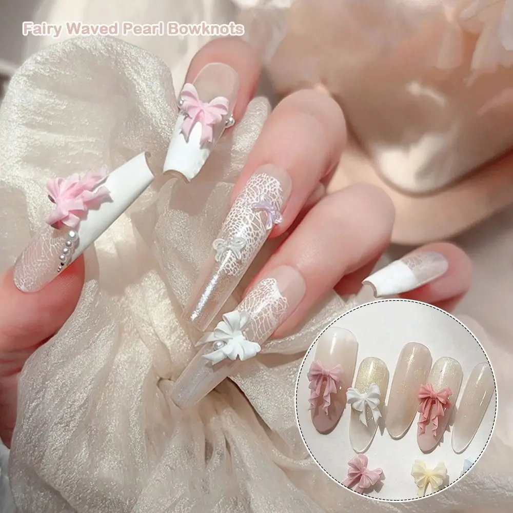 30 peças múltiplas cores fada ondulada pérola laços design minimalista formato de laço resina amuletos de arte de unha material de resina