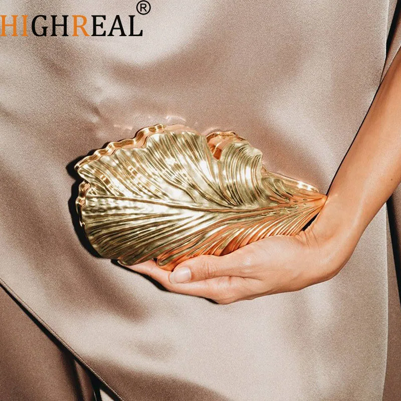 

Golden Leaf Evening Bags for Women Handbags Acrylic Box Clip Bag Ladies Party Wedding Bags Purse Bling Clutch 3D Women's Bag