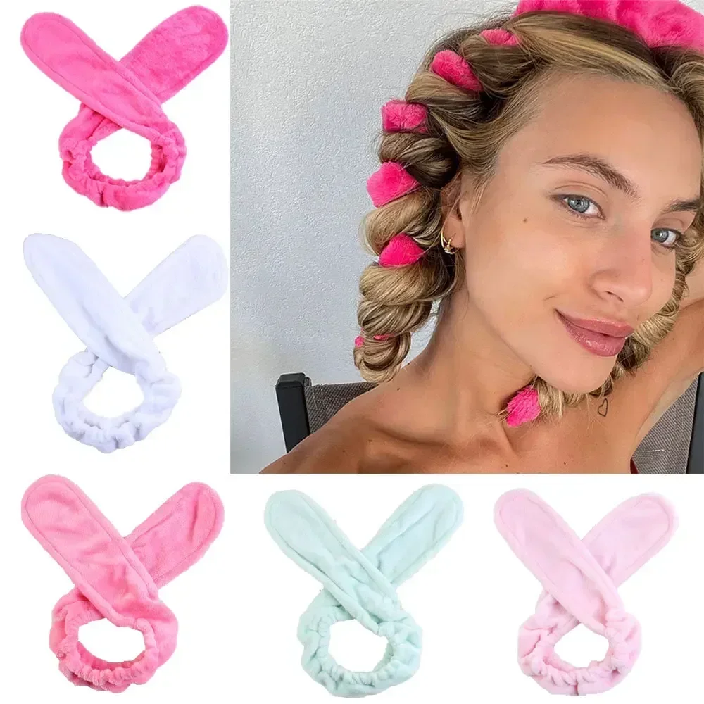 1pc Coral Velvet Face Washing Headband Hair Curler Headband No Heat Silk Curls Sleeping Soft Headband Facial Skin Styling Tools