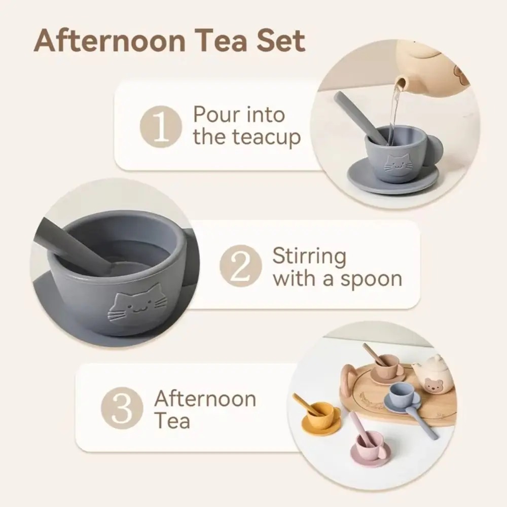 Simulation Silicone Afternoon Tea Set Little Bear Montessori Pretend Play Kitchen Set Interactive Early Educational Tea Set Play