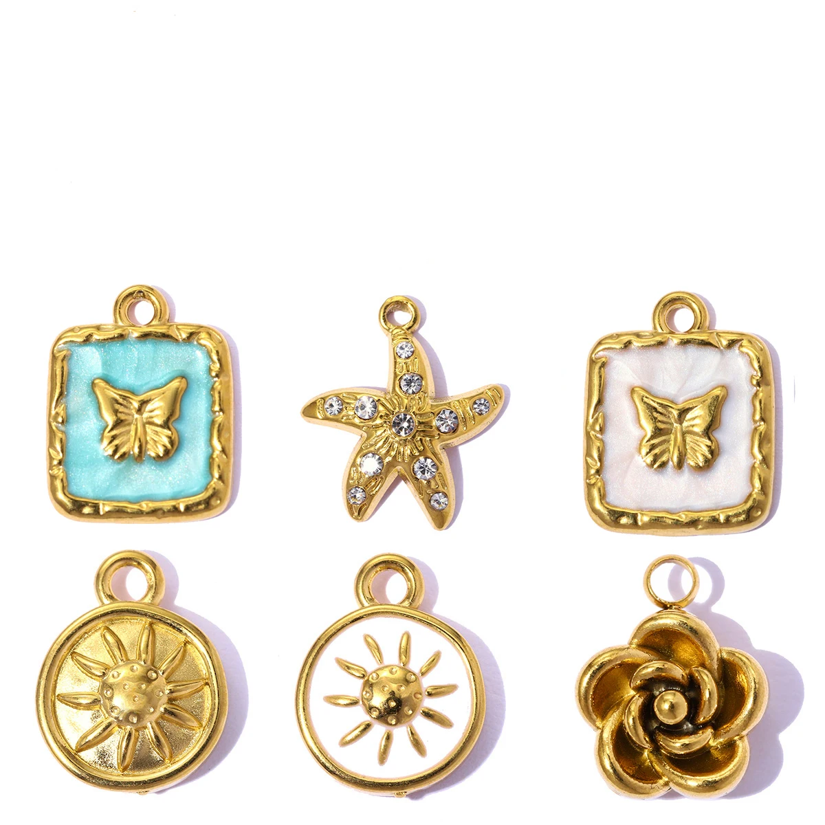 Lot de 5 pendentifs en acier inoxydable en forme de fleur et de soleil, breloques papillon pour la fabrication de bijoux DIY, accessoires pour colliers et boucles d'oreilles, vente en gros