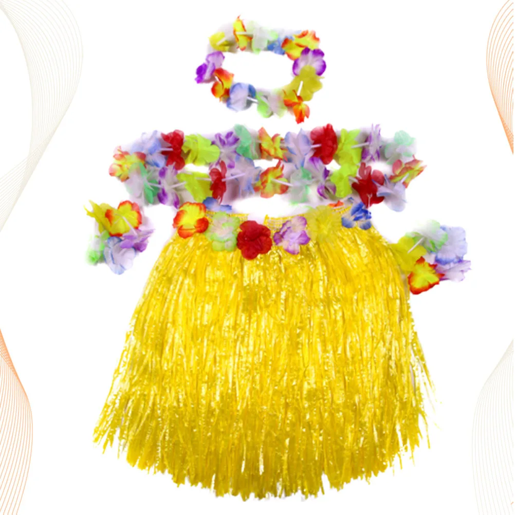 

Hawaiian Skirt Set Kids Costume Luau Party Beach Island Themed Events Safe Wear Comfortable Accessories Hair Styling Tools