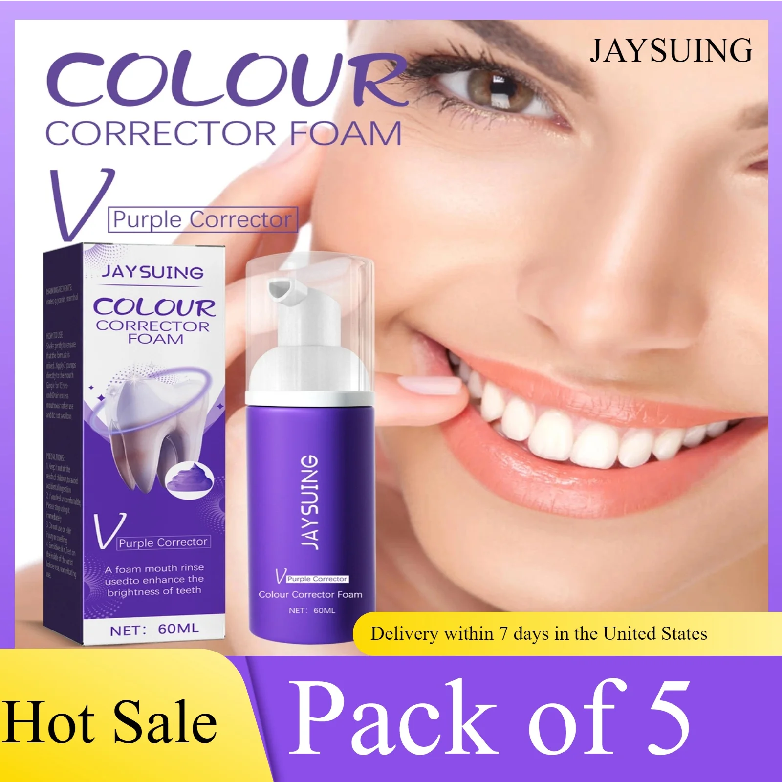 5pcs Purple Whitening Mousse Toothpaste Foam Cleans Effectively Fresh Breath Removes Stains Oral Dental Care Products