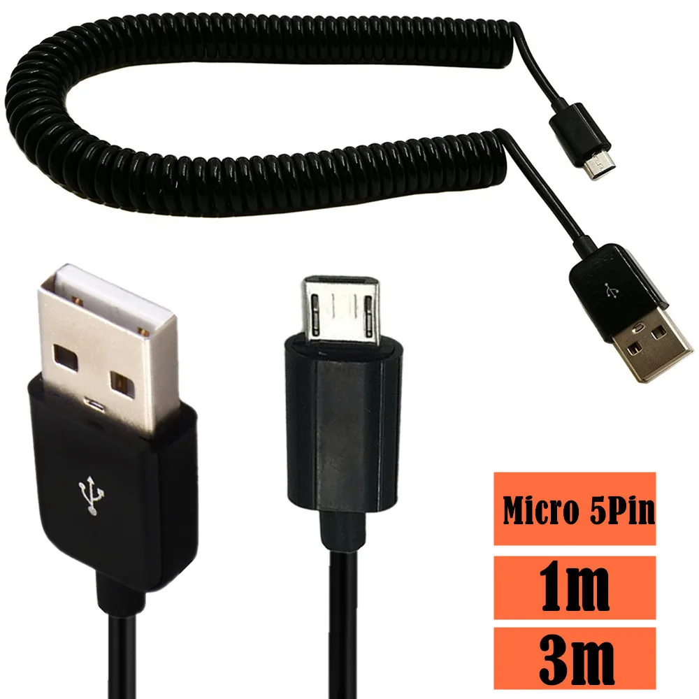 USB 2.0 To Micro USB Spring Data Cable Spiral Coiled 5 Pin Adaptor Digital USB Data Charging Cables Connector USB Charger Cable