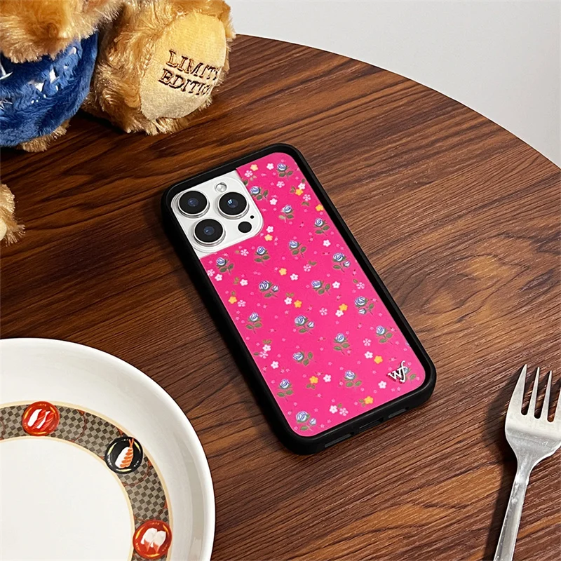 Wildflower Cute Fruit Strawberry Phone Case for iPhone 17 16 15 14 13 12 Pro Max Plus WF Logo Girls Flower Pink Cover Funda Gift