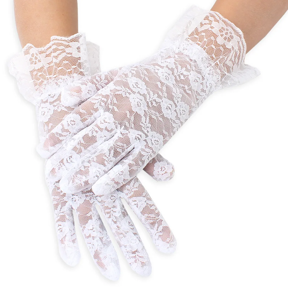 Summer Sunscreen Wedding Lace Gloves Party Dressy Gloves White Bride Gloves Rose Flower Pattern