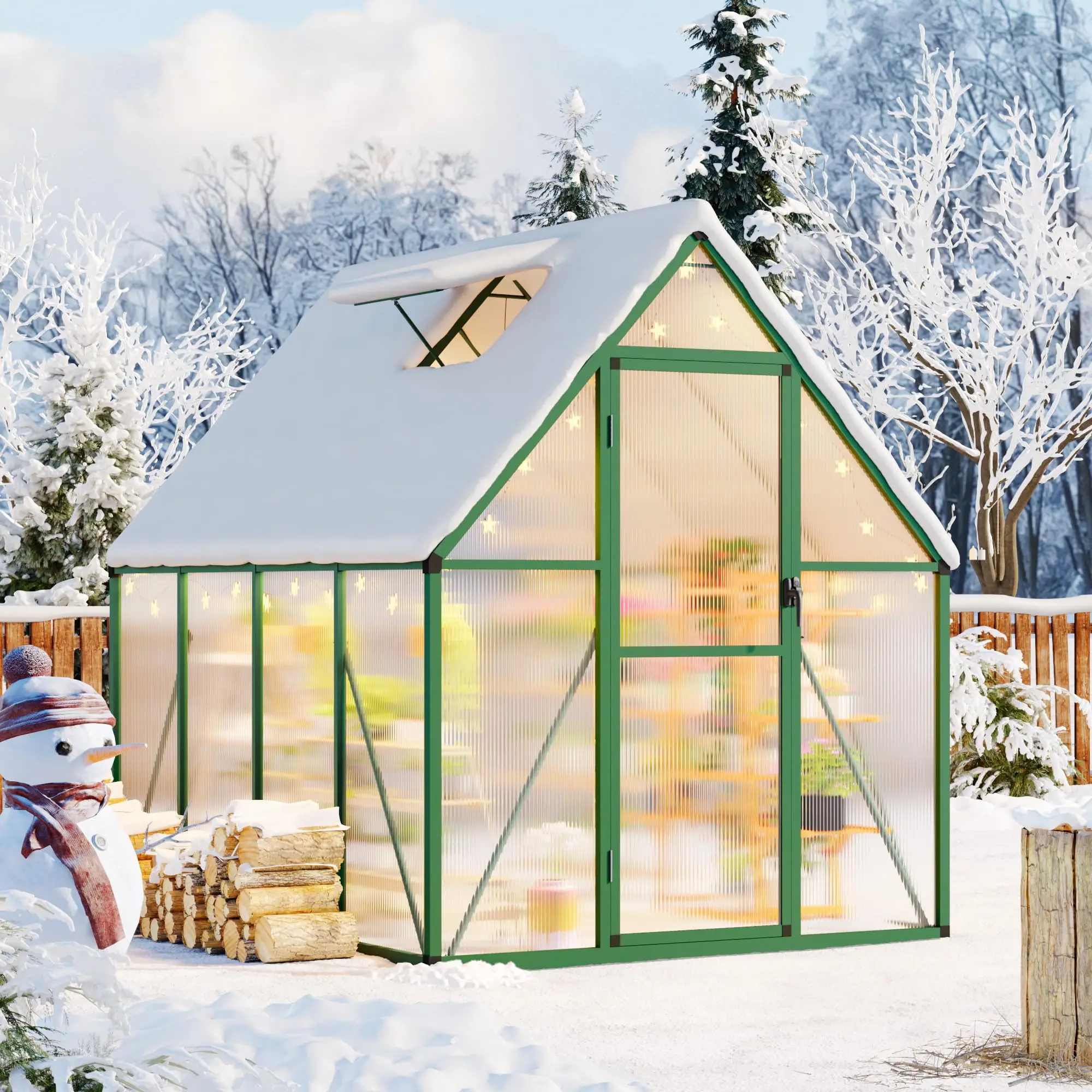 6x7 FT Outdoor enhouse, Polyte enhouse with Roof Vent and Ground Nails, Large Walk-in en House w/Lockable Push Door for