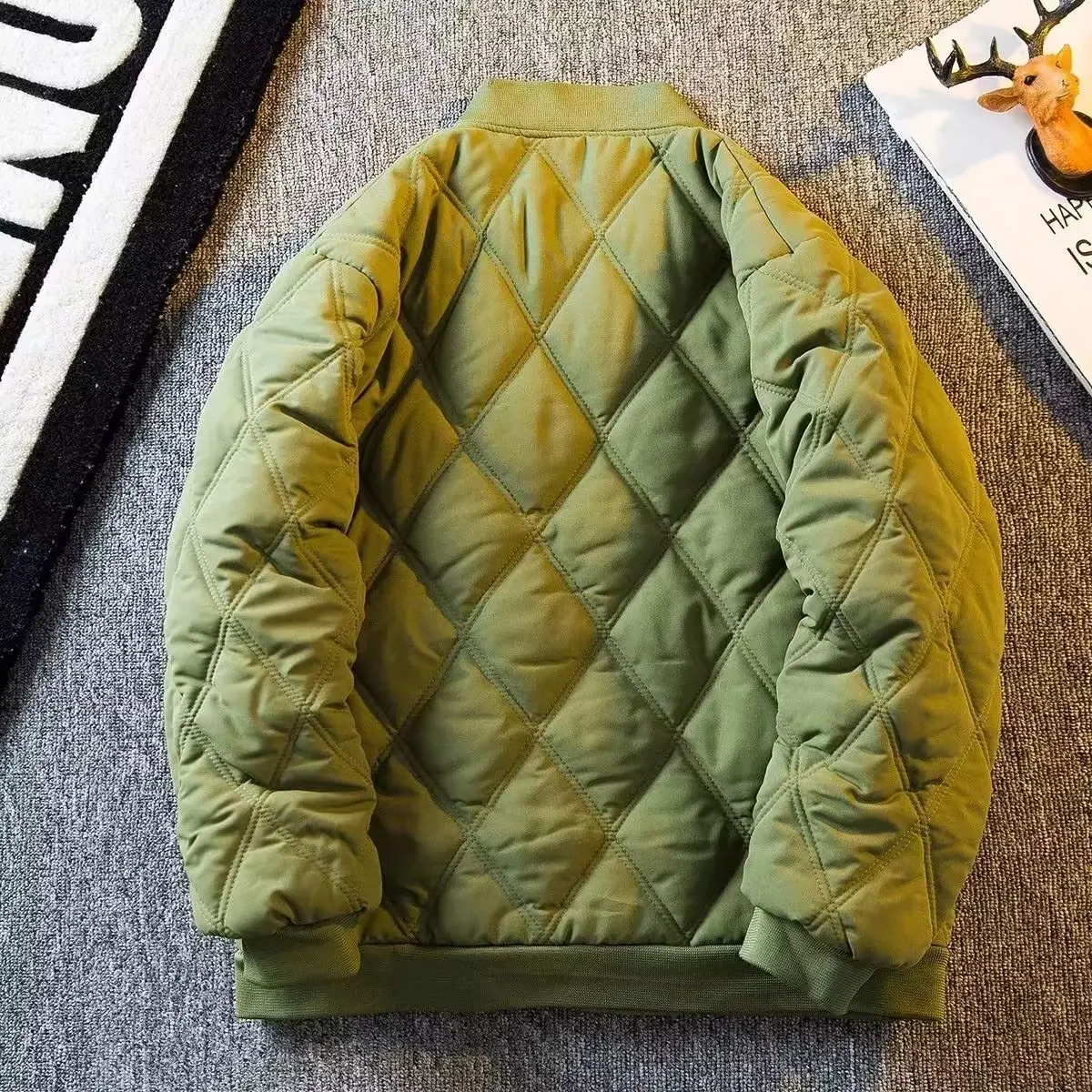 Giacca invernale da uomo in cotone alla moda con motivo a diamanti Cappotto caldo stile baseball casual Capispalla alla moda giapponese retrò