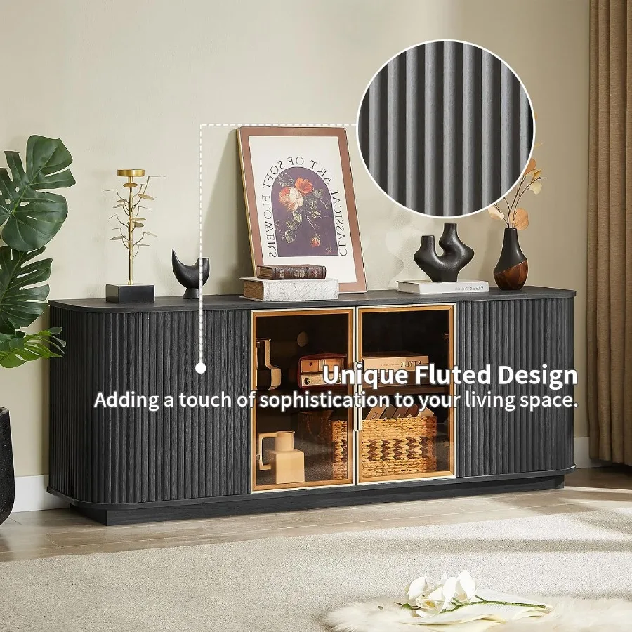 ตู้วางทีวีแบบมีร่อง 64 ร่อง สำหรับทีวีขนาดไม่เกิน 75 นิ้ว ศูนย์รวมความบันเทิงทันสมัย พร้อมกรอบประตูอะลูมิเนียม ประตูกระจกนิรภัย และสี-Ad