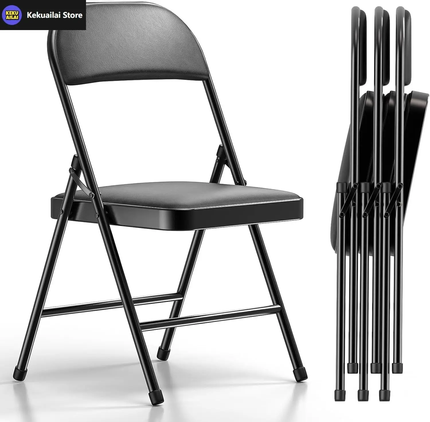 

4 Pack Folding Chairs with Padded Cushion and Back, Khaki Metal Chairs with Comfortable Cushion and Durable Steel Frame