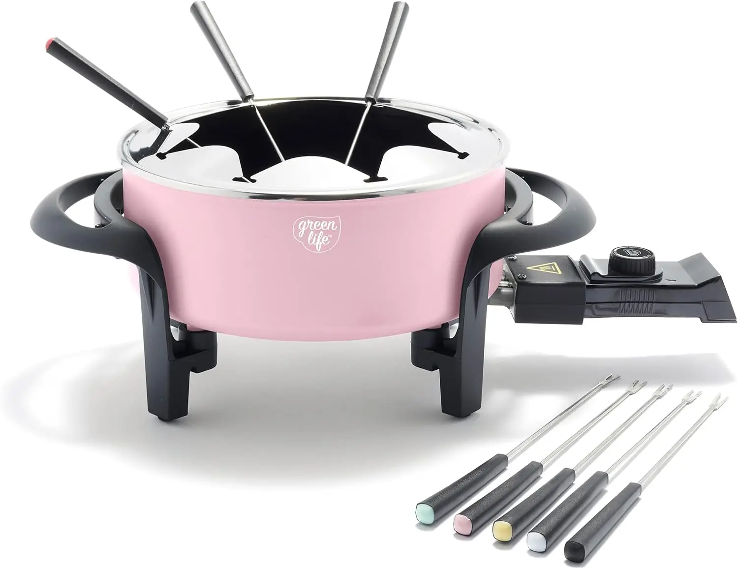 

14-Cup Electric Fondue Pot Set for Cheese, Chocolate & Meat, 8 Color Forks, Ceramic Nonstick, Adjustable Temp Control, Pink