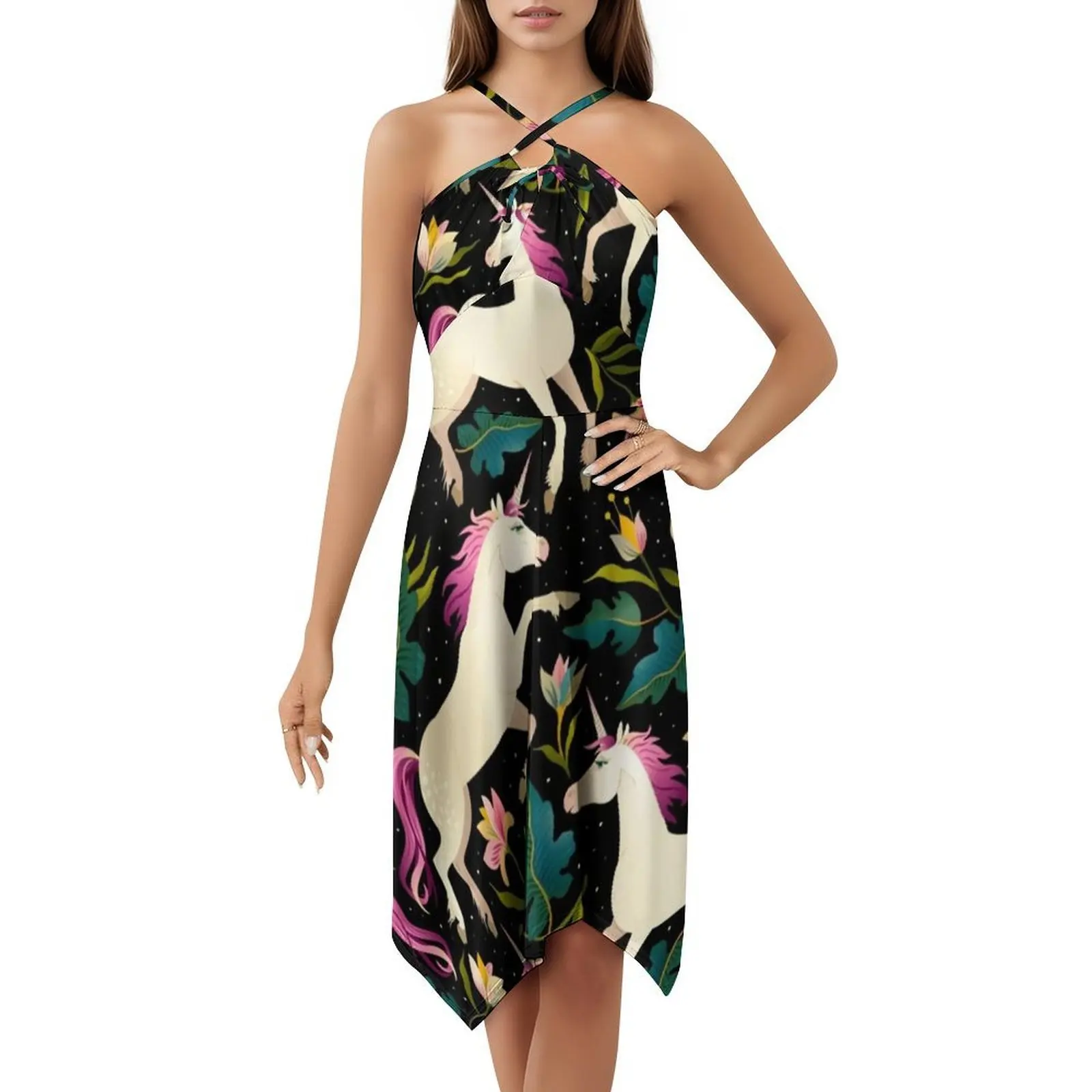 نمط مع فستان حفلات نسائي جميل على شكل وحيد القرن ملابس نادي مطبوعة عصرية للنساء نمط وحيد القرن