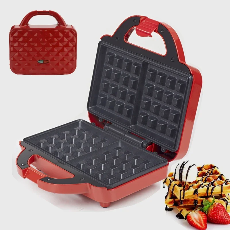 Electric Waffle Iron Non-Stick Coating Deep Hot Plates Red Breakfast Maker Waffle Sandwich Maker