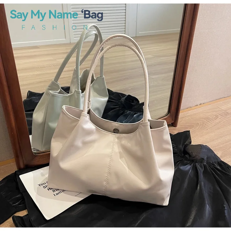 

2025 Women's PU Leather Soft Underarm Tote Bag Simple White Shoulder Bag School Large Capacity Bag Full Student Shopping Handbag