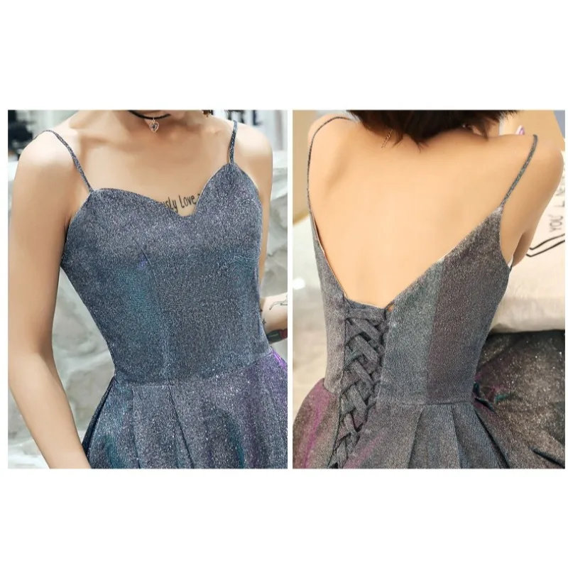 Вечернее платье на бретельках 2022, ежегодное собрание, весенний банкет, элегантная сексуальная тонкая длинная вечерняя драпированная синяя юбка трапециевидной формы с открытой спиной и градиентом Вечернее платье на бретельках 2022, ежегодное собрание, весенний банкет, элегантная сексуальная тонкая длинная вечерняя драпированная синяя юбка трапециевидной формы с открытой спиной и градиентом