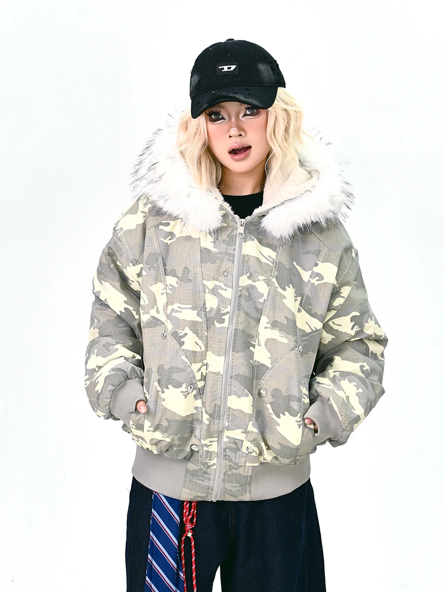 

Warmth Comfortable Women's Puffer Jaet Hooded Zipper Closure Long Sve Street Sle Loose Fit Faionable Winter Outerwear